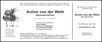 Anzeige von Achim von der Weth von MGO
