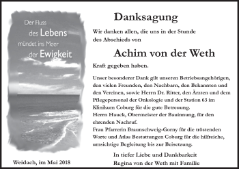 Anzeige von Achim von der Weth von MGO