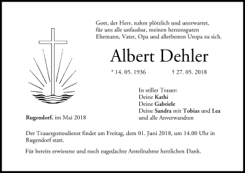 Anzeige von Albert Dehler von MGO
