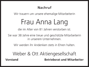 Anzeige von Anna Lang von MGO