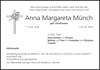 Anzeige von Anna Margareta Münch von MGO