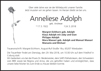 Anzeige von Anneliese Adolph von MGO