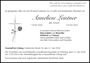 Anzeige von Anneliese Leistner von MGO