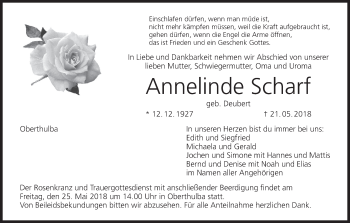 Anzeige von Annelinde Scharf von MGO
