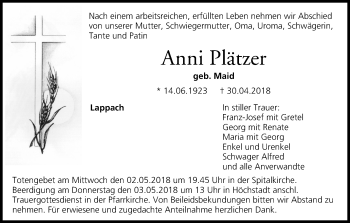 Anzeige von Anni Plätzer von MGO