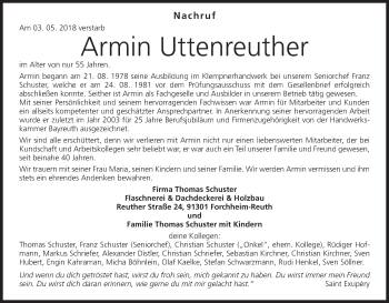 Anzeige von Armin Uttenreuther von MGO
