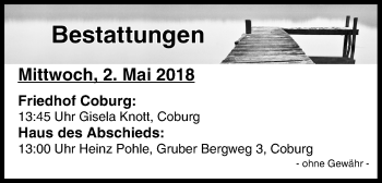 Anzeige von Bestattungen vom 01.05.2018 von MGO