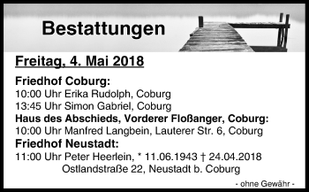 Anzeige von Bestattungen vom 04.05.2018 von MGO
