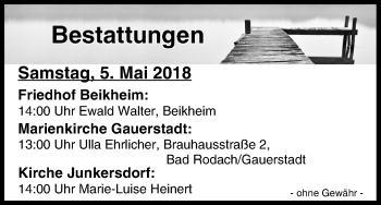 Anzeige von Bestattungen vom 05.05.2018 von MGO
