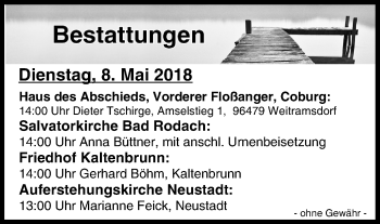 Anzeige von Bestattungen vom 08.05.2018 von MGO