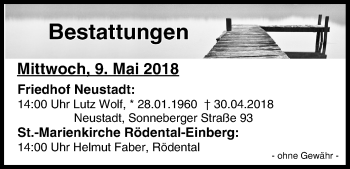Anzeige von Bestattungen vom 09.05.2018 von MGO