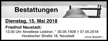 Anzeige von Bestattungen vom 15.05.2018 von MGO