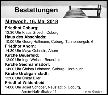 Anzeige von Bestattungen vom 16.05.2018 von MGO