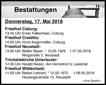 Anzeige von Bestattungen vom 17.05.2018 von MGO