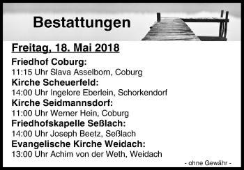 Anzeige von Bestattungen vom 18.05.2018 von MGO
