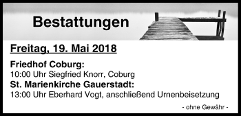Anzeige von Bestattungen vom 19.05.2018 von MGO