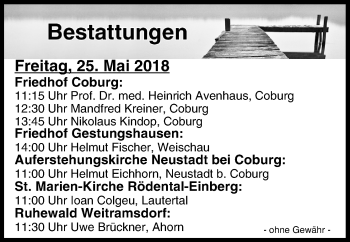 Anzeige von Bestattungen vom 25.05.2018 von MGO