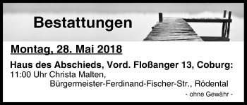 Anzeige von Bestattungen vom 28.05.2018 von MGO