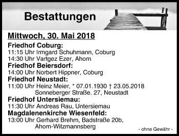 Anzeige von Bestattungen vom 30.05.2018 von MGO