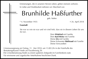 Anzeige von Brunhilde Haßfurther von MGO