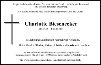 Anzeige von Charlotte Biesenecker von MGO