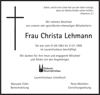 Anzeige von Christa Lehmann von MGO