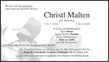 Anzeige von Christl Malten von MGO
