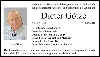 Anzeige von Dieter Götze von MGO
