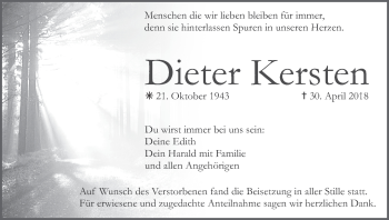 Anzeige von Dieter Kersten von MGO