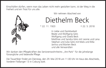 Anzeige von Diethelm Beck von MGO