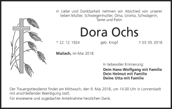 Anzeige von Dora Ochs von MGO