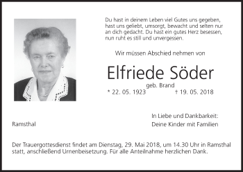 Anzeige von Elfriede Söder von MGO