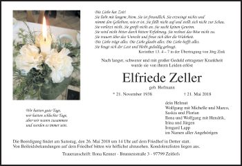 Anzeige von Elfriede Zeller von MGO