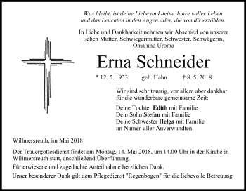 Anzeige von Erna Schneider von MGO