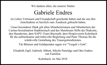 Anzeige von Gabriele Endres von MGO