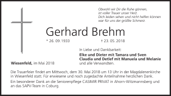 Anzeige von Gerhard Brehm von MGO