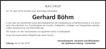 Anzeige von Gerhard Böhm von MGO