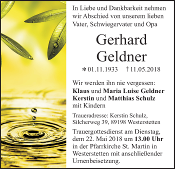 Anzeige von Gerhard Geldner von MGO