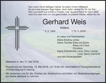 Anzeige von Gerhard Weis von MGO