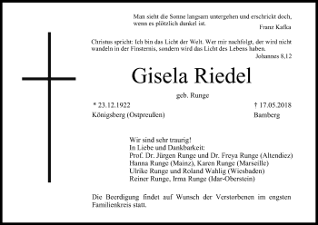 Anzeige von Gisela Riedel von MGO