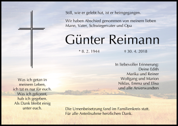 Anzeige von Günter Reimann von MGO