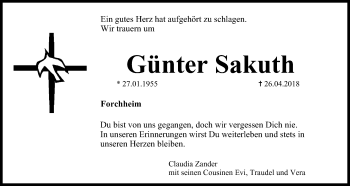 Anzeige von Günter Sakuth von MGO