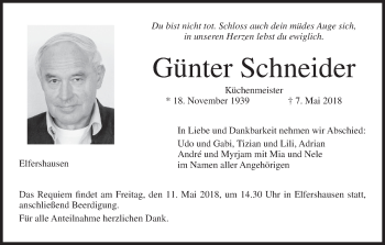 Anzeige von Günter Schneider von MGO