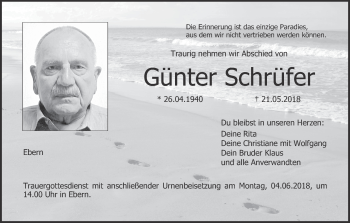 Anzeige von Günter Schrüfer von MGO