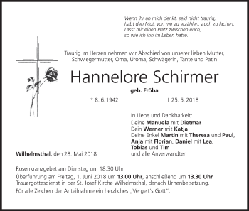 Anzeige von Hannelore Schirmer von MGO