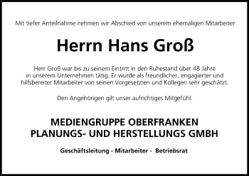 Anzeige von Hans Groß von MGO