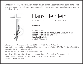 Anzeige von Hans Heinlein von MGO