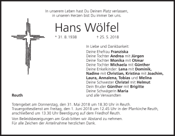 Anzeige von Hans Wölfel von MGO
