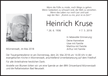 Anzeige von Heinrich Kruse von MGO