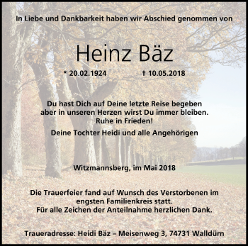Anzeige von Heinz Bäz von MGO